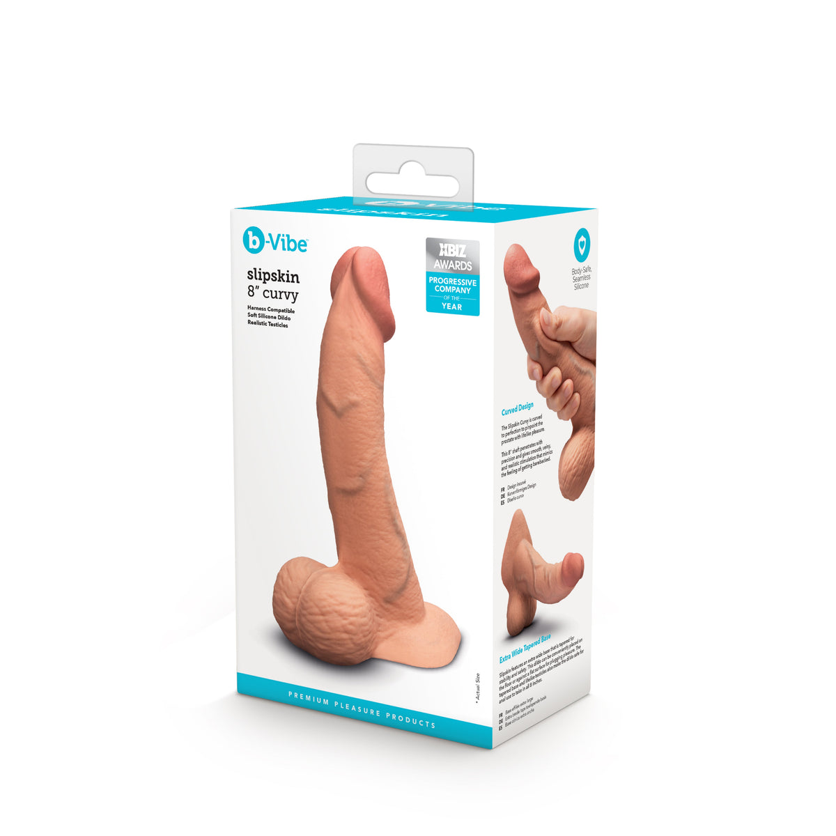 Slipskin Realistic Silicone Dildo | 8" Curvy | Mocha
